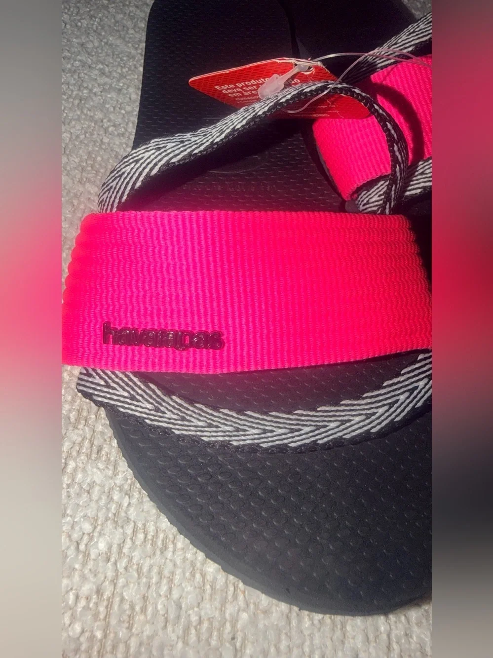 Havaianas Hot Pink Strap Black Footbed Slide Sandals